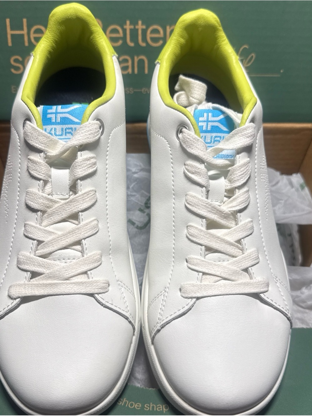 Kuru Roam Women's Leather Sneakers with lime green Lining